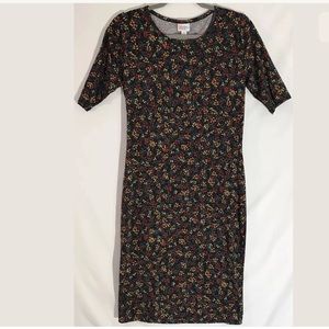 LuLaRoe Julia Dress Black with leaf rod pattern M